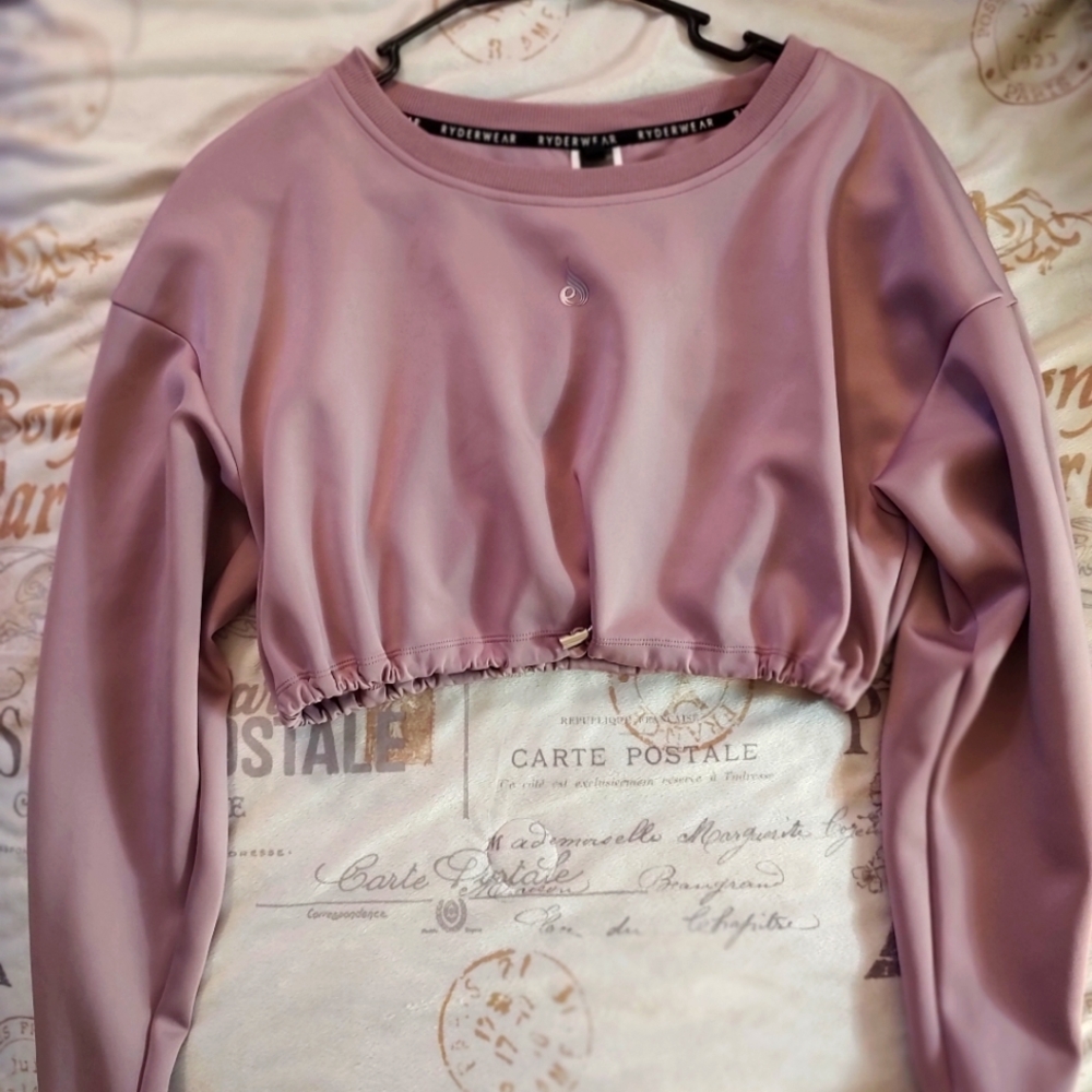 Ryderwear, drawstring crop top sweater, size small, pink